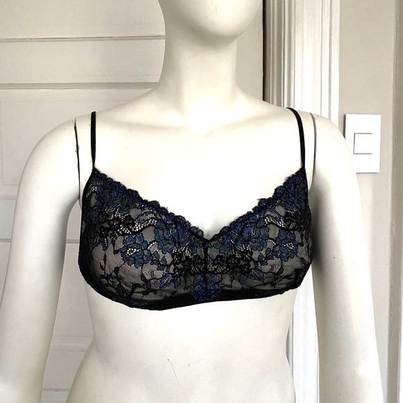 URBAN OUTFITTERS OUT FROM UNDER LACE BLACK METALLIC BRALETTE XL - Picture 1 of 5